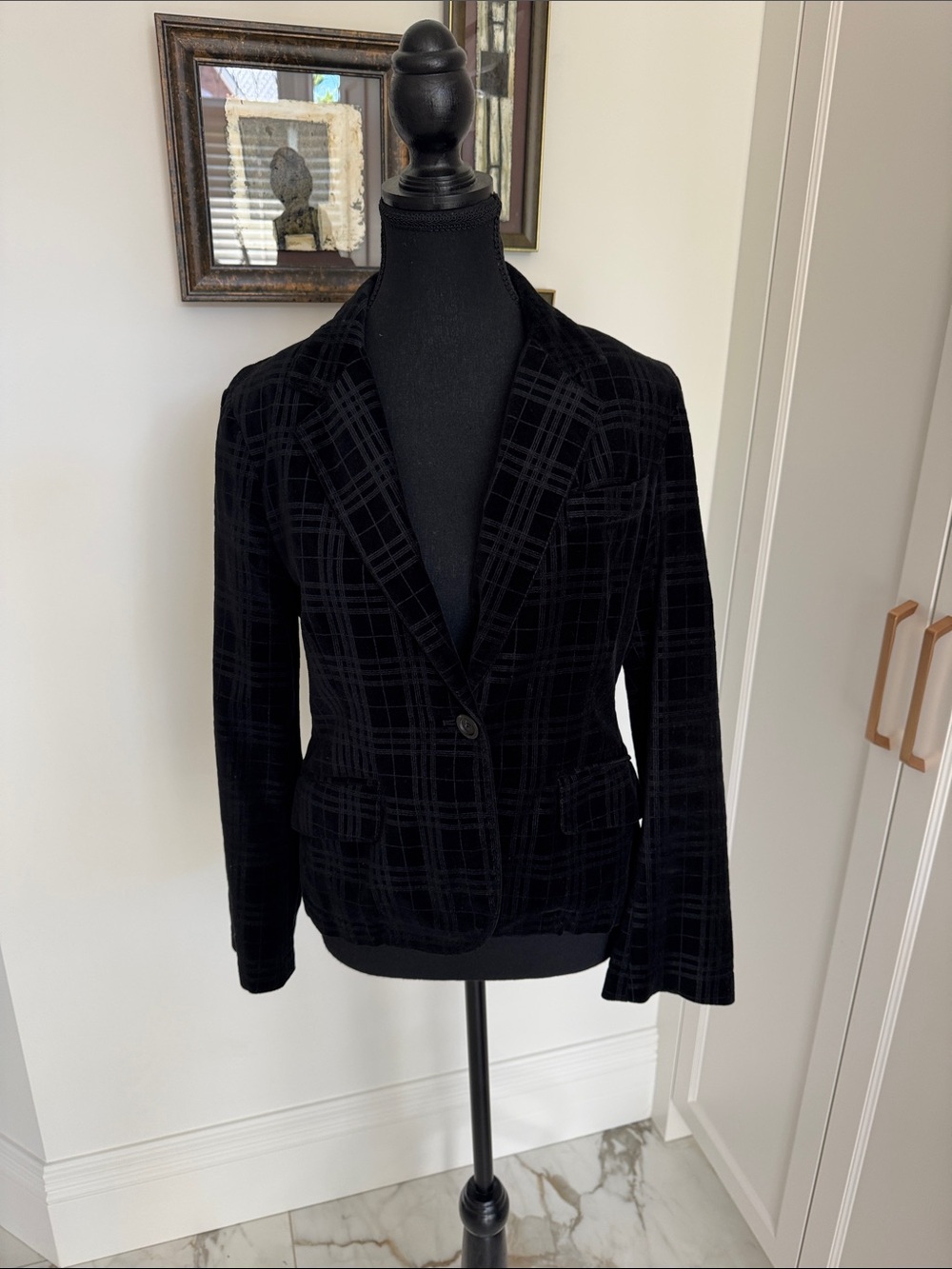 Burberry Black Plaid Velvet Blazer